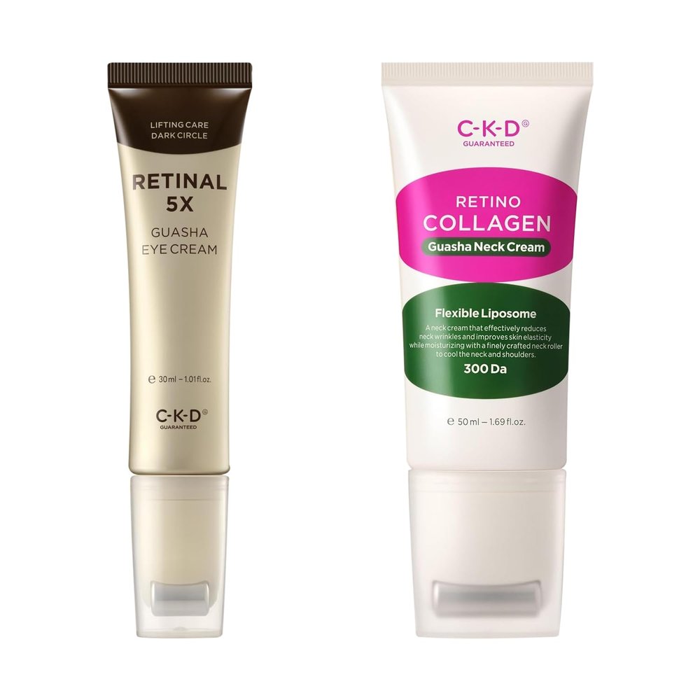 CKD Retinal Lifting Bundle 5X Gua Sha Eye Cream + Retinol Collagen Neck Cream with Massage Rollers | Firming, Wrinkle Reduction & Hydration for Eye, Neck & Jawline | Korean Anti-Aging Skincare Duo