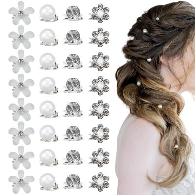 40Pcs Mini Flower Hair Clips Cute Mini Rhinestone Hair Pins Small Pearl Decorative Wedding Accessories for Women Girls