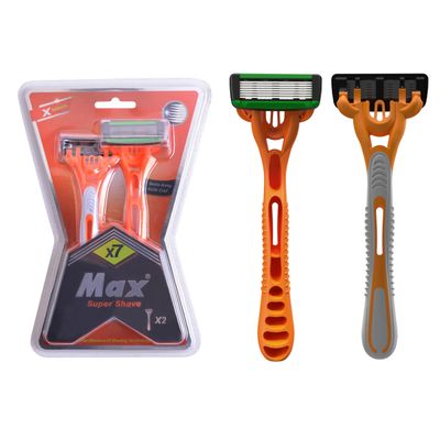 Max- X7 Series Men Razors Blades 7 Swiss Army Knife like Blades, with Aloe Comfort Strip, Pivoting Head and Optimal Shave indicator. Ergonimic Handle for Superior Handle Control, 2 Pack.