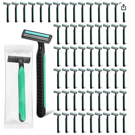 Fafortune Disposable Twin Blade Razors in Bulk, Individually Wrapped - Clear Safety Cap, For Homeless, Hotel, Airbnb, Travel (pack of 200,green)