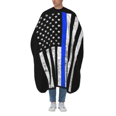 Back The Blue Thin Blue Line Flag American Police Support Barber Cape with Adjustable Buckle Hair Cutting Salon Cape for Unisex, Perfect for Hairstylists