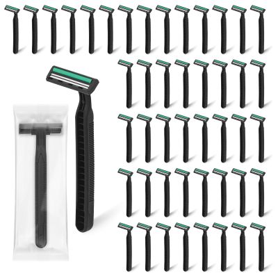 Fafortune Disposable Twin Blade Razors in Bulk, Individually Wrapped - Clear Safety Cap, For Homeless, Hotel, Airbnb, Travel (pack of 100,black)