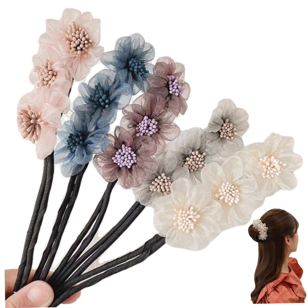 5Pcs Hair Bun Maker Elegant Styling Sweet 3 Flower Lazy Hair Curler Comfortable Non-fall 5 Colors Bun Clip for Women & Girls