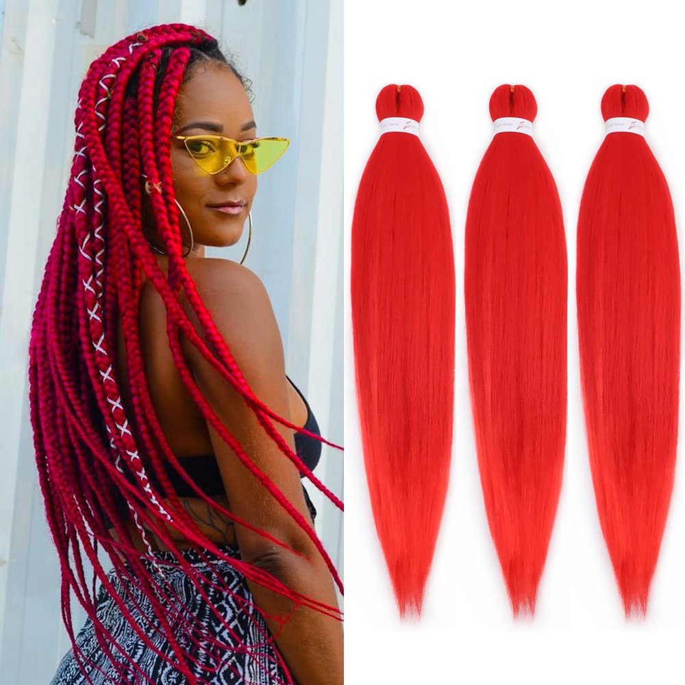 WacanDan Red Braiding Hair Pre stretched 16 Inch 3 Packs