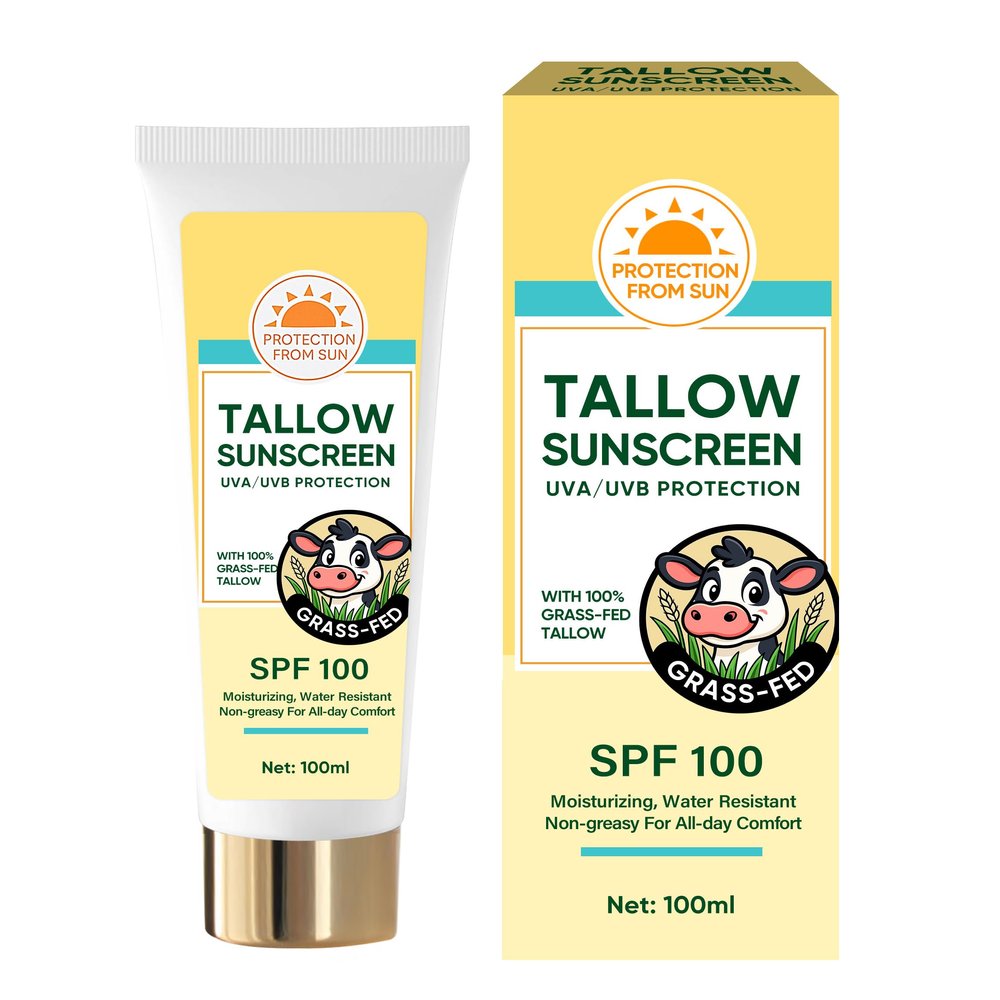 Beef Tallow Sunscreen, Sunscreen for Face, Natural Reef Safe Body Beef Tallow Sunblock, Non Greasy Clean Travel Sun Screen Sunblock, 100ML