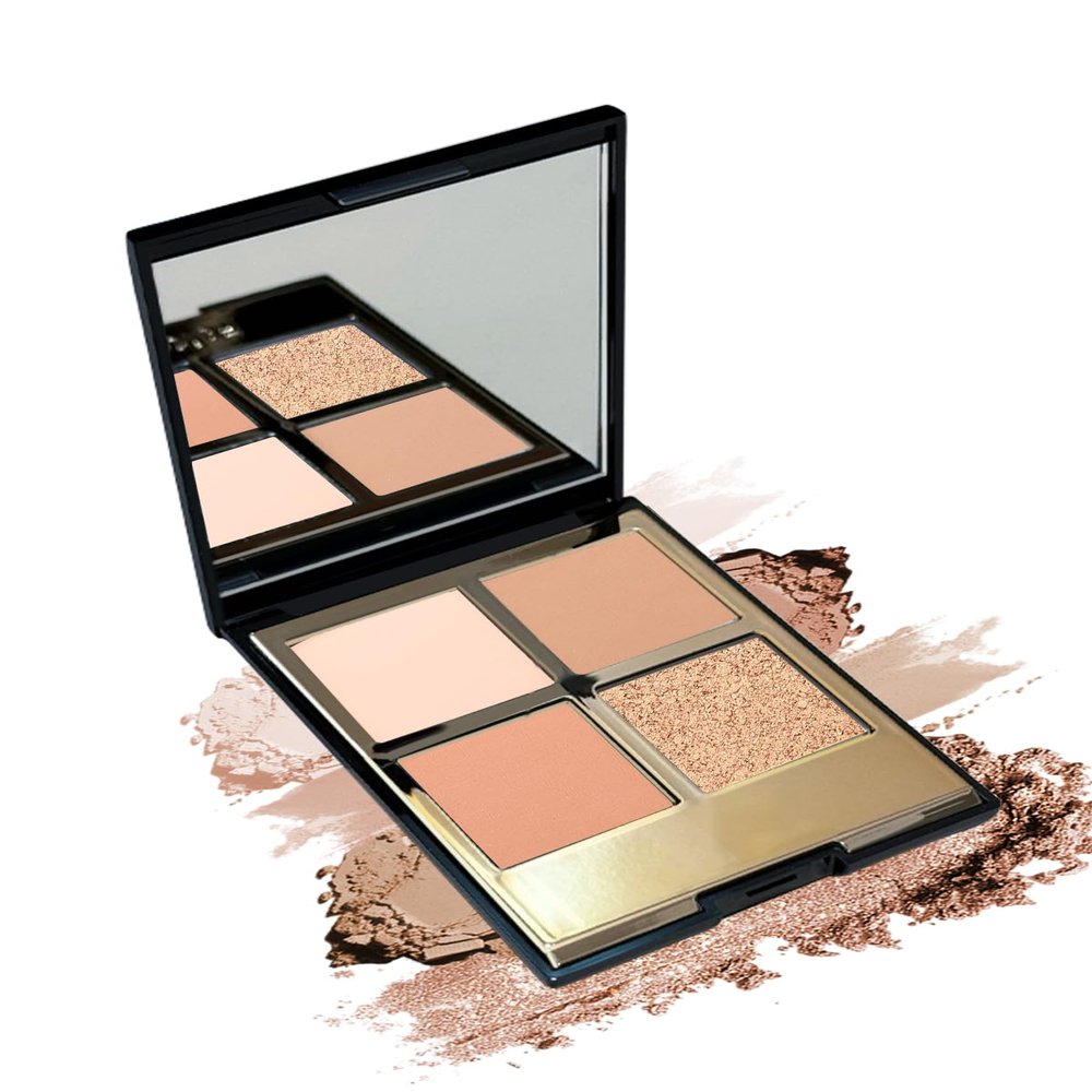 4 Colors Neutral Eyeshadow Palette, Matte Shimmer Eye Shadow, Highly Pigmented Long Lasting Waterproof Eye Shadow Palette Makeup, Sombras Para Ojos, Champagne Eyeshadow Makeup Beauty Gift for Woman 06