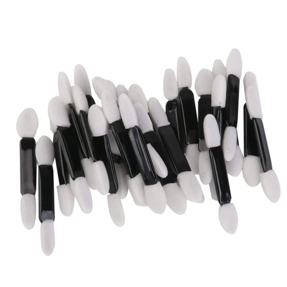 50pcs Disposable Double Ended Sponge Eye Shadow Applicators Dual Sided Eyeshadow Brush Sponge Tipped Oval Makeup Applicator Black Handle