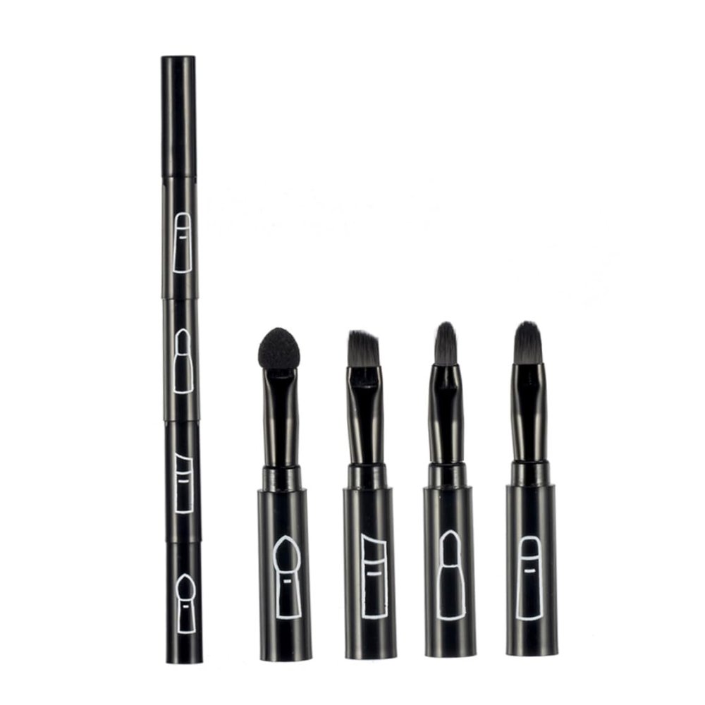 1PC 4 In 1 Premium Detachable Brush Multi-Sections Cosmetic Makeup Brush Lip Eyeshadow Eyebrow Portable Travel Makeup Kit(Black)