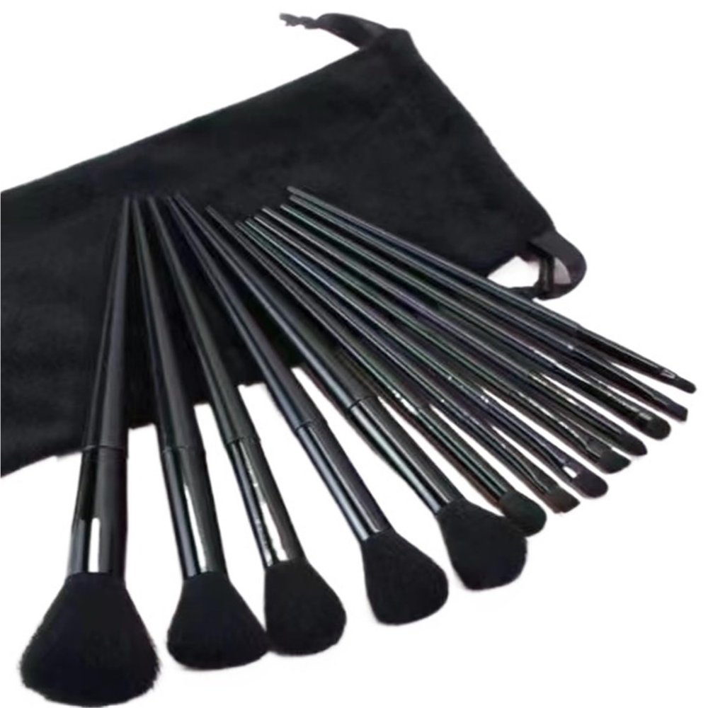 13Pcs All-in-One Makeup Brush Set - Soft Artificial Fiber Brushes for Concealer, Powder(Black)