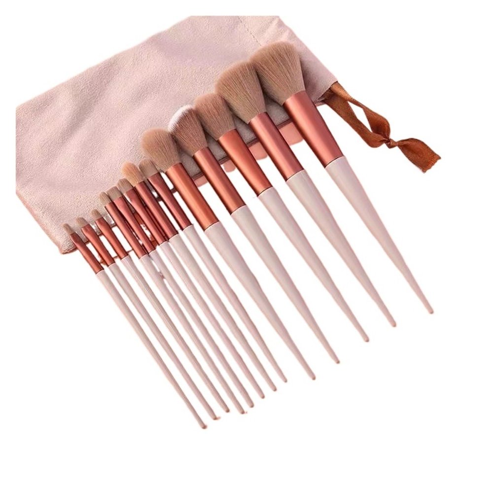 13Pcs All-in-One Makeup Brush Set - Soft Artificial Fiber Brushes for Concealer, Powder(Pink)