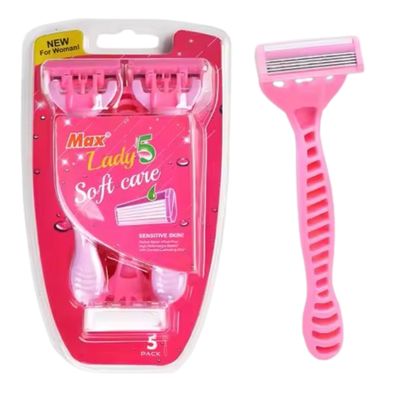 Max Lady 5 layer Floating Blades Soft Care Disposable Razors for Women, Perfect Razor for Sensitive Skin with Comfort Lubicating Strips, Pivoting Head for great directional Shaving.5 Pack.