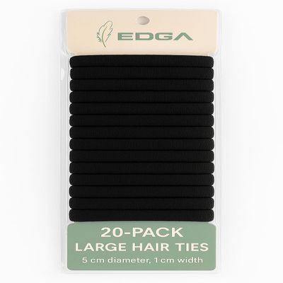 20-Pack Large Black Hair Ties for Thick, Curly & Heavy Hair Soft Stretchy Ponytail Holders, No Damage, 4cm Diameter, 1cm Wide, Strong Grip Headbands for Women & Girls (Black)