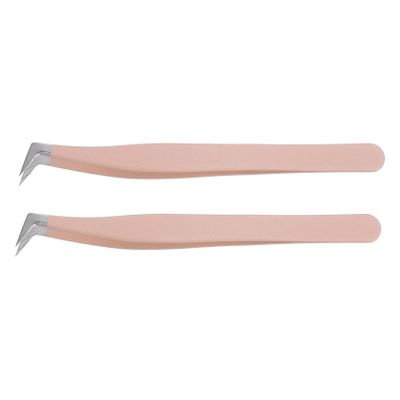 PartyKindom 2pcs Curved Stainless Steel Tweezers for Eyelash Extensions Precision Applicator Clips for Makeup Craft and Repairing Comfortable Design for Professional Personal Use