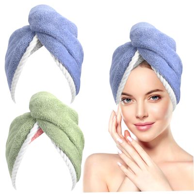 DEARMAMY 2pcs Quick Dry Head Wraps for Women Super Soft Fleece Hair Turban Sleep Cap Buckle Closure Bath Hair Drying Hat