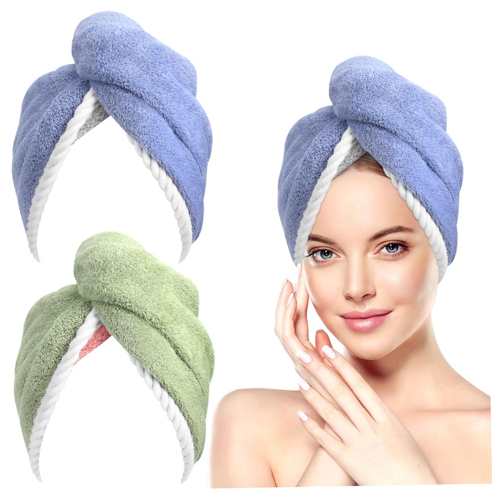 DEARMAMY 2pcs Quick Dry Head Wraps for Women Super Soft Fleece Hair Turban Sleep Cap Buckle Closure Bath Hair Drying Hat