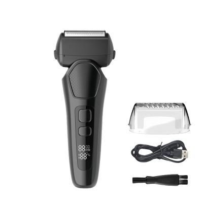 Supercap - Portable Foil Shaver for Men, Electric Razor, Rechargeable Travel Facial Hair Groomer with Pop Up Trimmer, Waterproof Wet & Dry, 3-Blade, LED Display (Black)