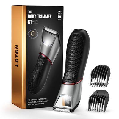 LGTGH Body Groomer for Men: Pubic Hair Trimmer with Mirror & LED Light - Electric Ball Shaver with Ceramic Blades & Travel Lock - Men's Shaver IPX7 Waterproof for Use on Groin/Legs/Chest