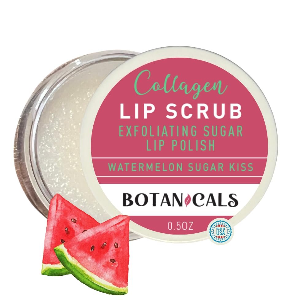 Lip Exfoliator Scrub and Moisturizer  Watermelon Sugar Kiss Fruit Flavor, Sugar Lip Scrub for Dark Lips, Dryness, and Overnight Hydration  For Men & Women, Made in the USA, Botanicals by W.D.D.