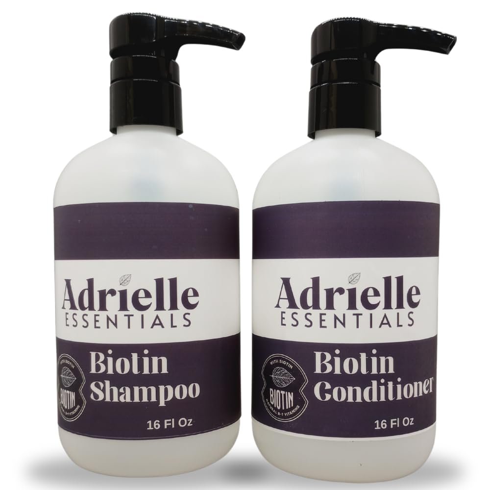 Adrielle Essentials Vanilla Delight Scented Biotin Hair Shampoo and Conditioner Set, 16 Oz Shampoo - 16 Oz Conditioner