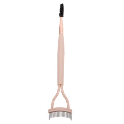 Beavorty Portable Dual-end Eyebrow and Eyelash Brush Comb Stainless Steel Separator with Plastic Handle for Effortless Grooming and Beauty Routine Compact Makeup Tool Pink