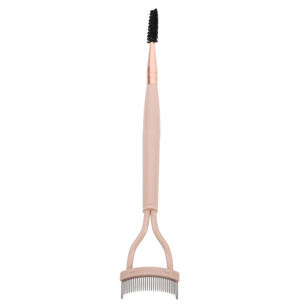 Beavorty Portable Dual-end Eyebrow and Eyelash Brush Comb Stainless Steel Separator with Plastic Handle for Effortless Grooming and Beauty Routine Compact Makeup Tool Pink