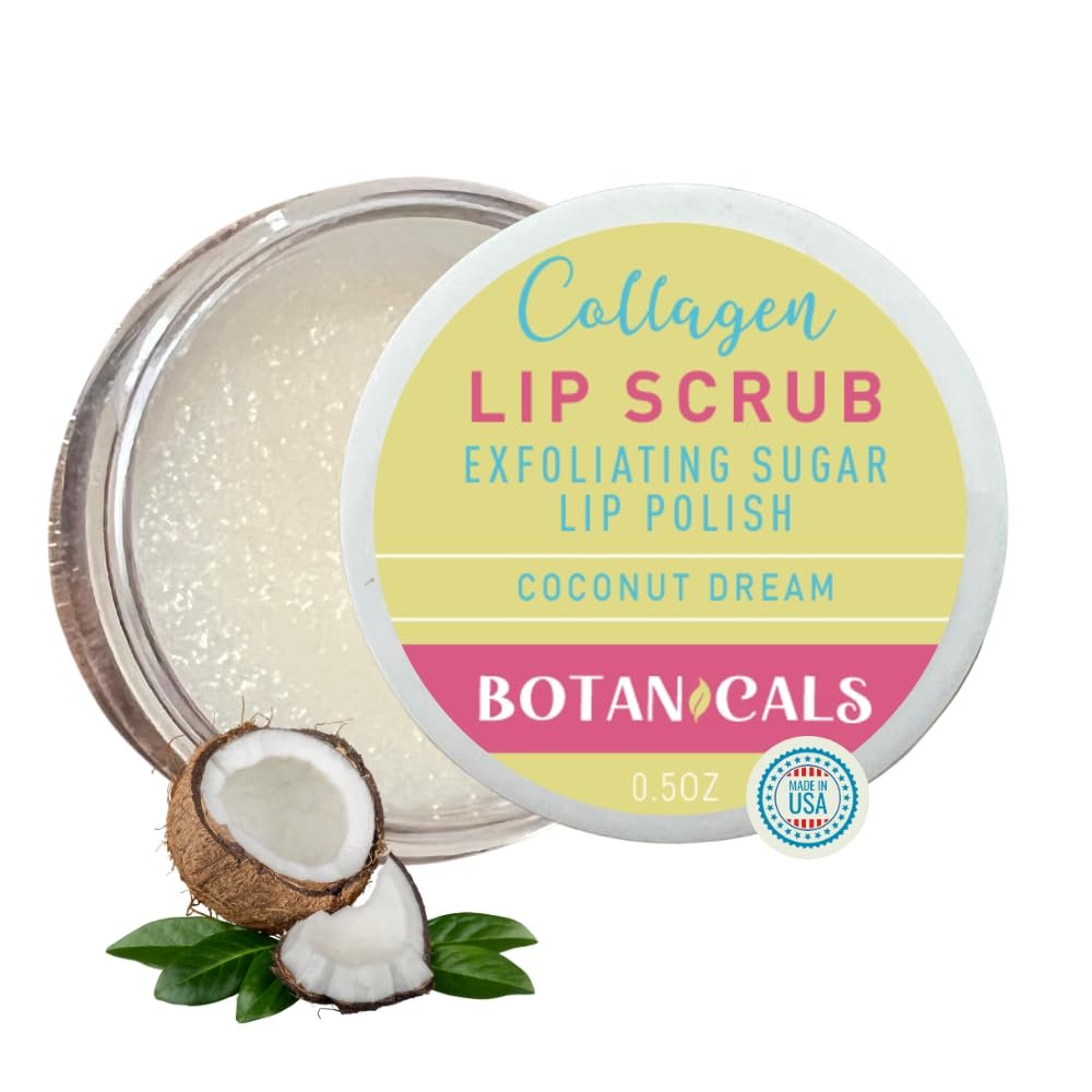 Lip Exfoliator Scrub and Moisturizer  Coconut Dream Fruit Flavor, Sugar Lip Scrub for Dark Lips, Dryness, and Overnight Hydration  For Men & Women, Made in the USA, Botanicals by W.D.D