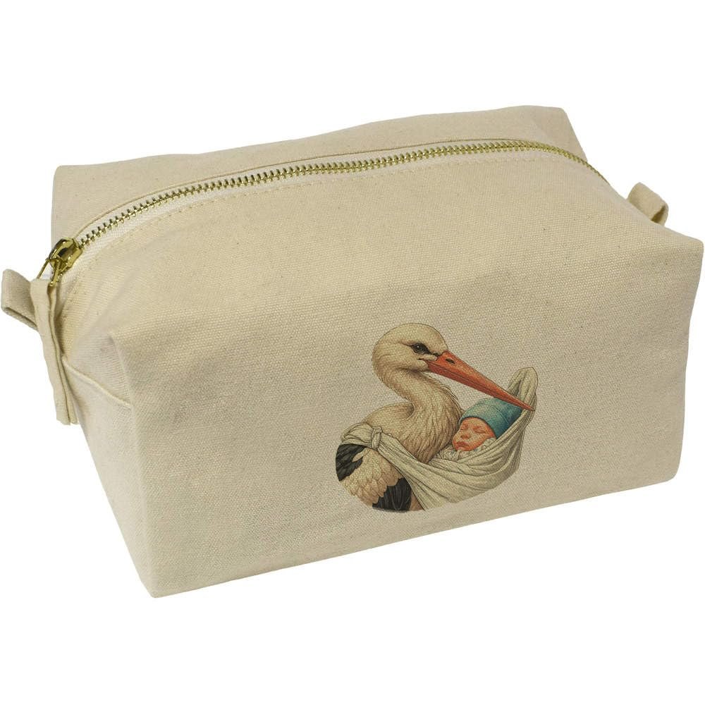 Azeeda 'Stork With Baby' Canvas Wash Bag/Makeup Case (CS00042270)