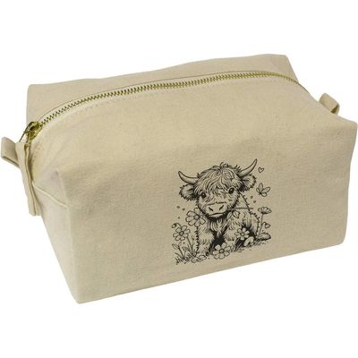 Azeeda 'Baby Highland Cow' Canvas Wash Bag/Makeup Case (CS00041652)