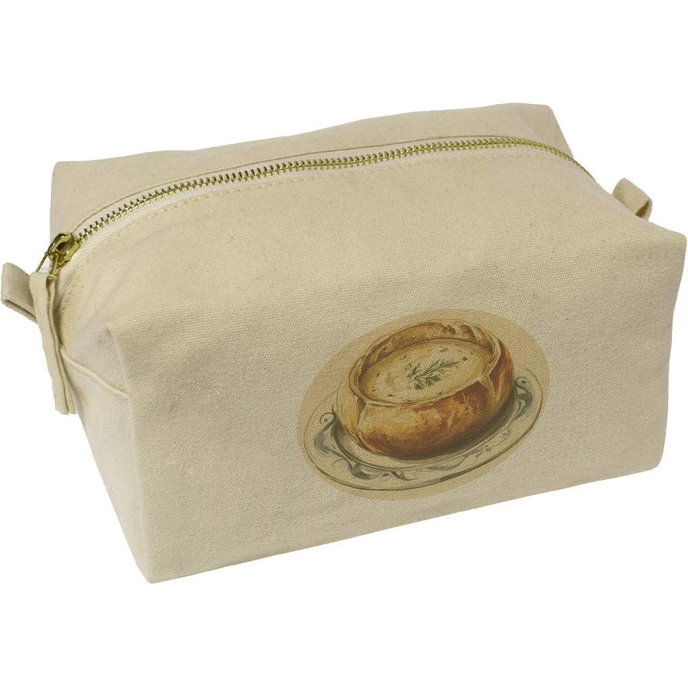 Azeeda 'Sourdough Bread Bowl Filled with Creamy Soup' Canvas Wash Bag/Makeup Case (CS00043461)