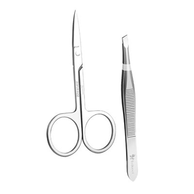 Vaguelly Stainless Steel Eyebrow Grooming Set 2-Piece Brow Scissor and Tweezers for Precise Eyebrow Shaping Portable Beauty Tools for Home and Travel