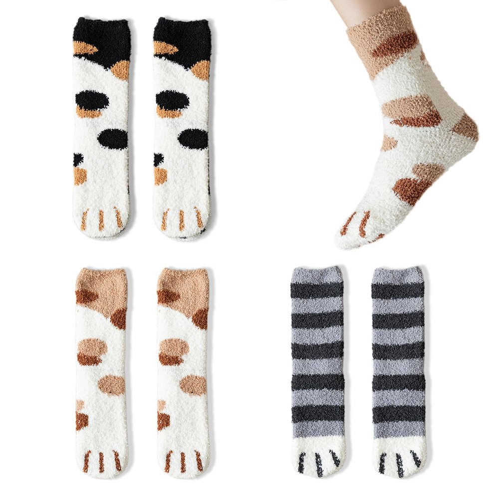 3 Pairs Aloe Infused Socks Moisturizing Spa Socks for Foot Care Overnight Coral Fleece Socks Fuzzy Home Sleeping Socks for Women Repairing Dry Cracked Heel Softening Calluses Feet (Set 2)