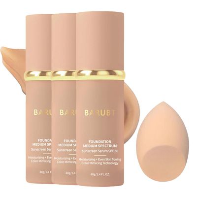 3PCS 4 in 1 Color Changing foundation Liquid with SPF 50 - Moisturizing Medium Full Coverage Concealer, Medium Spectrum Foundation Cream Moisturizing Nourishing,Waterproof & Sweatproof 1.41 FL.OZ*3