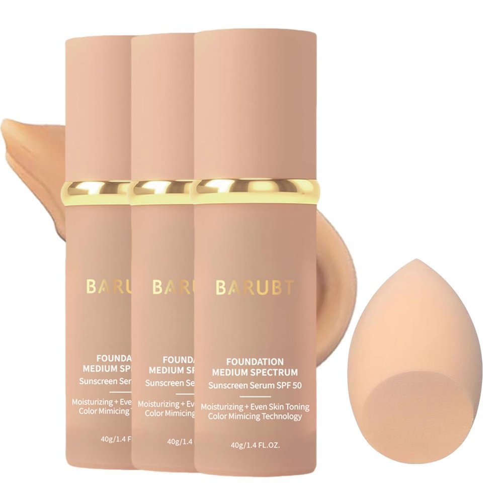 3PCS 4 in 1 Color Changing foundation Liquid with SPF 50 - Moisturizing Medium Full Coverage Concealer, Medium Spectrum Foundation Cream Moisturizing Nourishing,Waterproof & Sweatproof 1.41 FL.OZ*3