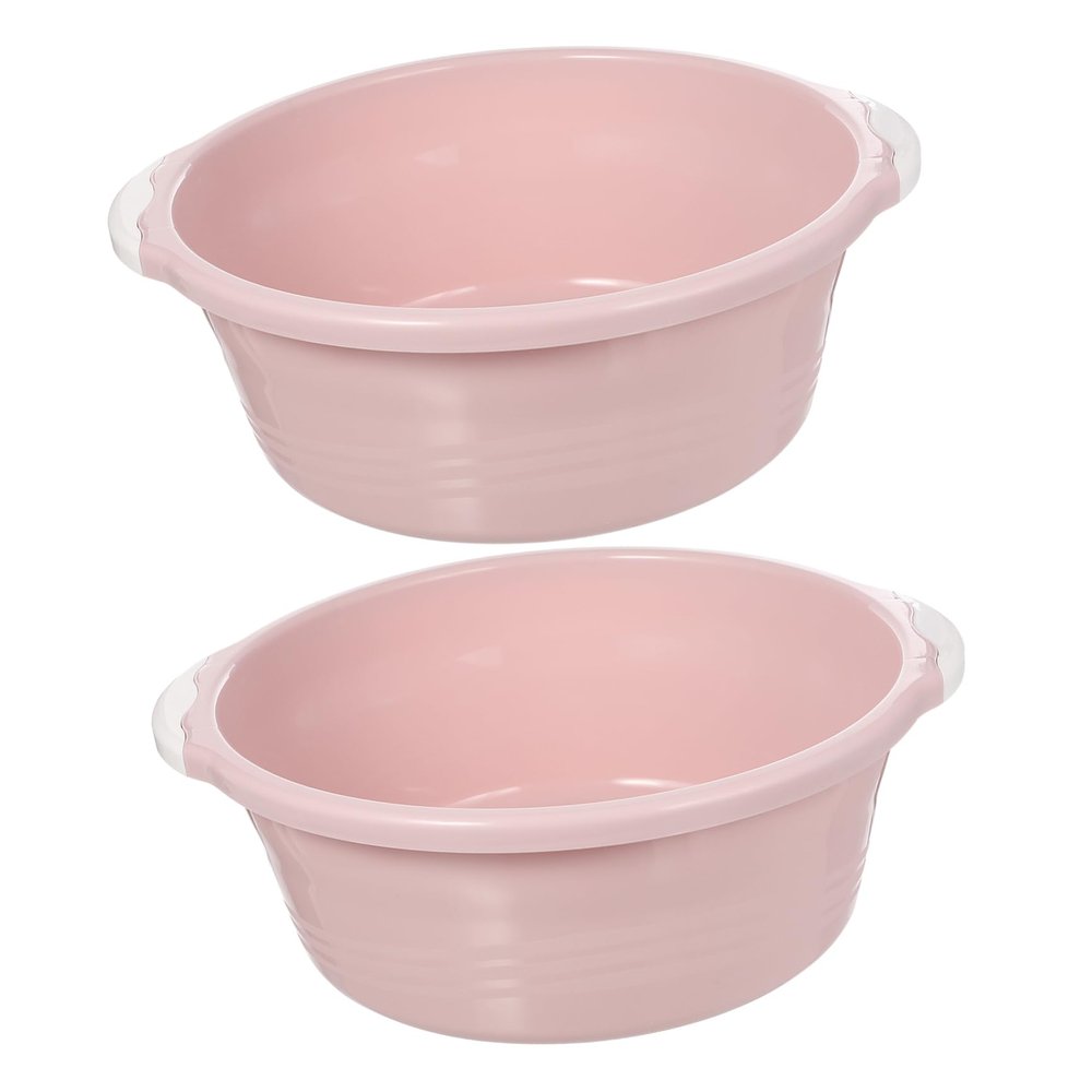 Homoyoyo 2pcs Medium Pink Plastic Wash Basins for Household Use Multifunctional Slip Foot Basin Durable