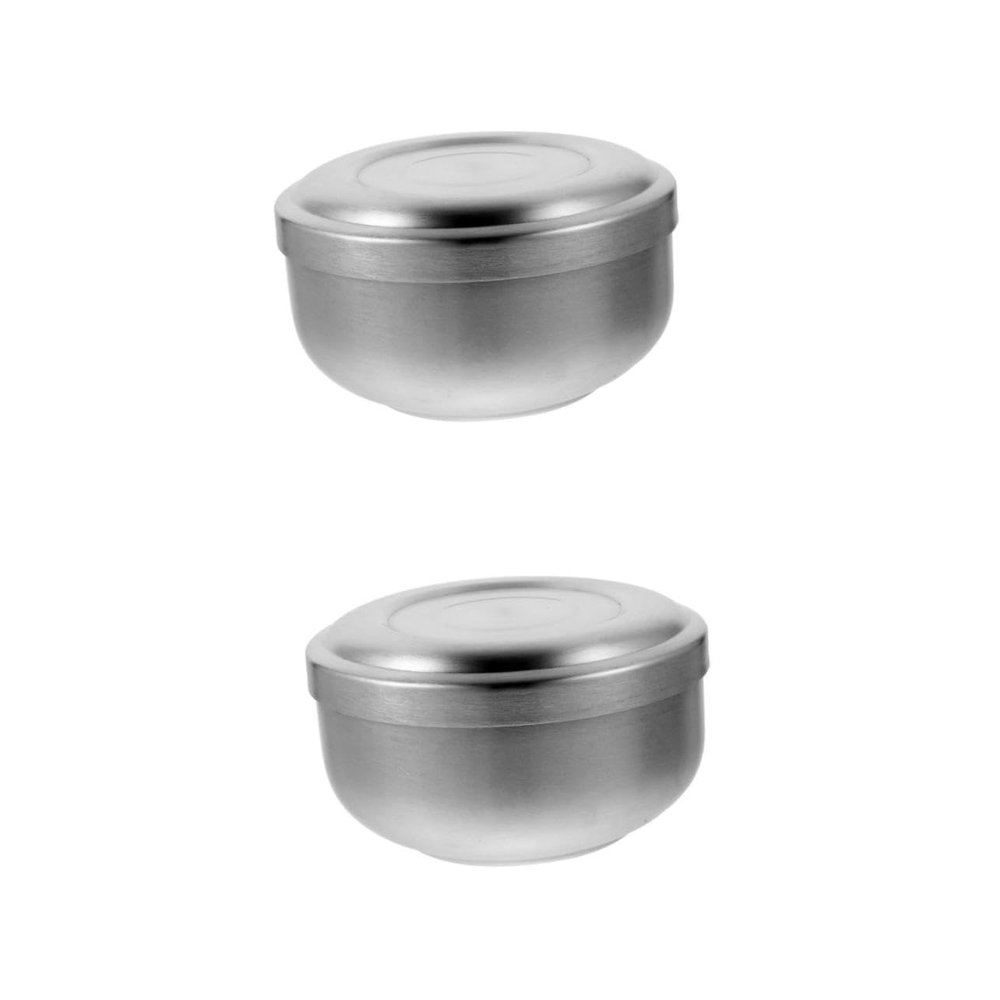 HONITANO 2pcs Stainless Steel Shaving Bowl for Men Durable Shaving Cream and Soap Bowl with Lid for Home and Barber Use Silver