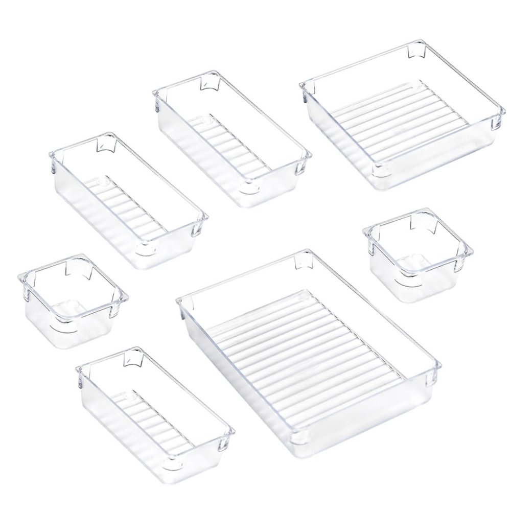 jojofuny 7Pcs Transparent Dresser Storage Box Versatile Cosmetic Jewelry Organizer Compact and Lightweight for Home Travel and Business Use Space Saving Design