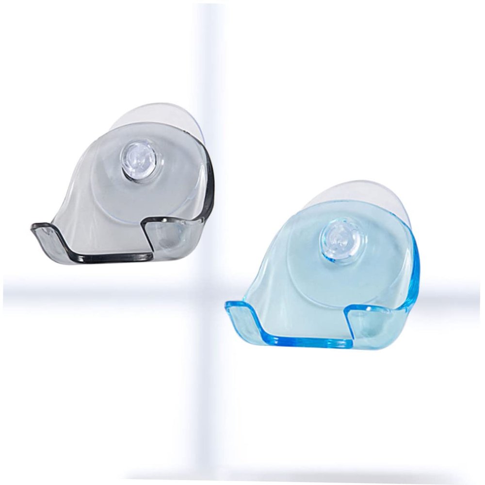 HOLIDYOYO 2pcs Suction Cup Shaver Holder Plastic Razor Rack Organizer for Bathroom Storage Stylish Blue and Grey Strong Slip Design for Shower and Countertop Use