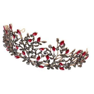 Beavorty 1Pc Elegant Bride Crown Baroque Leaf Design with Diamonds Stunning Wedding Hair Accessory for Brides for Parties Photography and Special Occasions