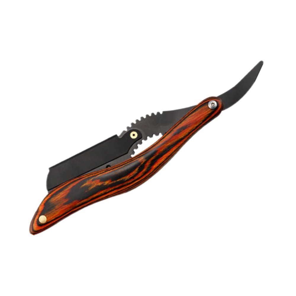 FRCOLOR Professional Barber Razor Wooden Handle Stainless Steel Manual Shaving Razor for Men Replacement Blade Compatible S23