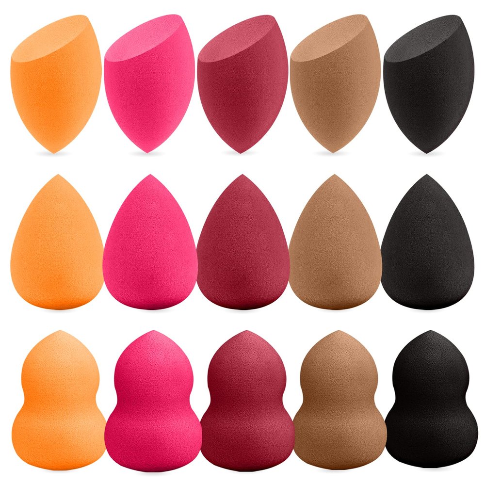 15 Pcs Multicolor Makeup Sponge Set - Latex-Free, Soft & Reusable Beauty Makeup Sponge for Wet/Dry Use Blending Powder Puff for Foundation & Concealer Washable Makeup Sponges