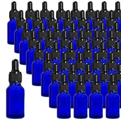 Easeen 48 Pack 1/2oz Blue Glass Dropper Bottles, Eye Dropper Bottles with Glass Droppers for Essential Oils, Perfumes(15ml, Blue)