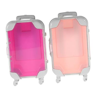 DIYEAH 2pcs Mini Makeup Suitcase Portable False Eyelash Storage Organizer with Adjustable Dividers for Women Compact Travel Cosmetic Case Pink Rose Red