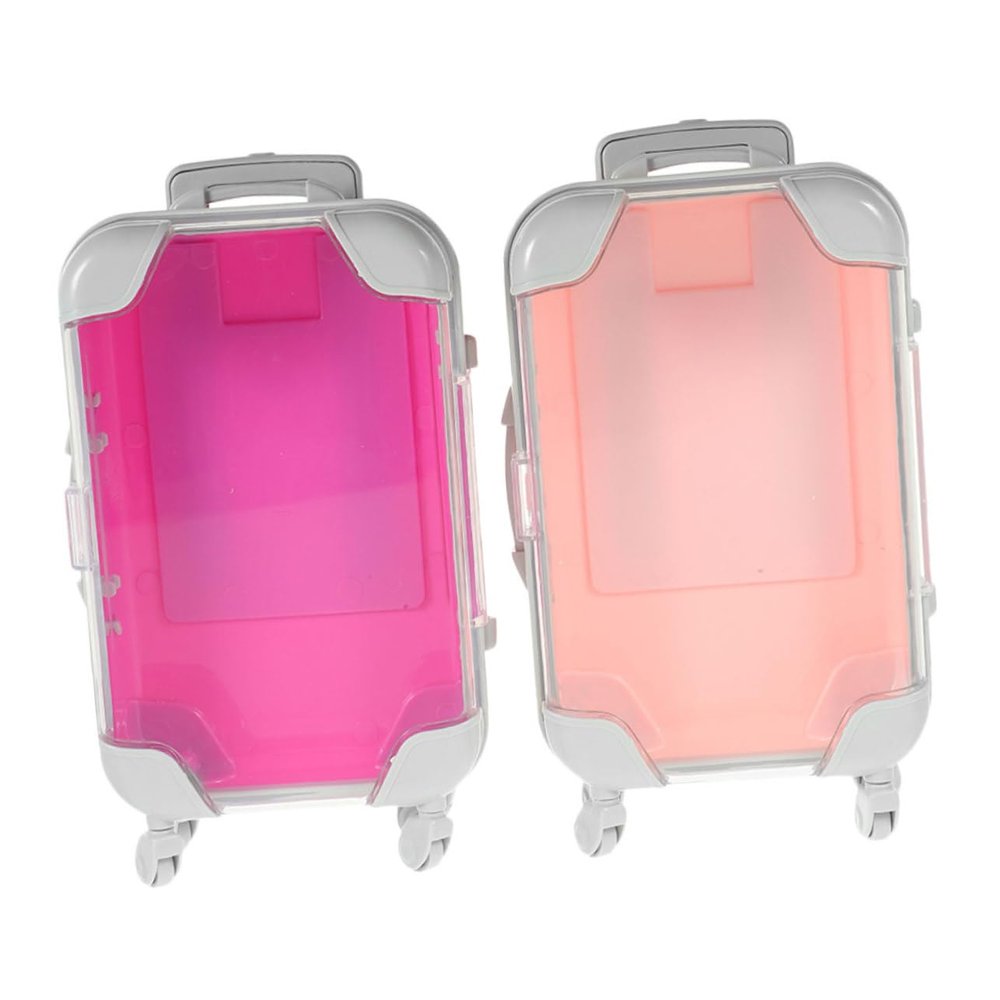 DIYEAH 2pcs Mini Makeup Suitcase Portable False Eyelash Storage Organizer with Adjustable Dividers for Women Compact Travel Cosmetic Case Pink Rose Red