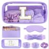 Gift Sets for Women, Initial Makeup Bag with Makeup Brush Set Bachelorette Party Favors, Purple Spa Kit with Skincare Headbands Wrist Bands Sleepover Party Supplies Gifts for Teen Girls Bridesmaid L view 1