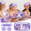 Gift Sets for Women, Initial Makeup Bag with Makeup Brush Set Bachelorette Party Favors, Purple Spa Kit with Skincare Headbands Wrist Bands Sleepover Party Supplies Gifts for Teen Girls Bridesmaid L view 2