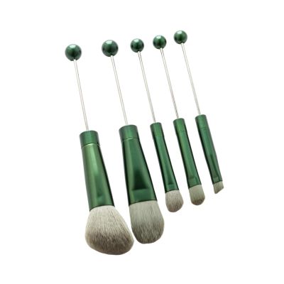 5 Piece Eye Brush Collection with Soft Synthetic Fiber for DIY Eyebrow Use Green Makeup Brushes Set