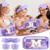 Gift Sets for Women, Initial Makeup Bag with Makeup Brush Set Bachelorette Party Favors, Purple Spa Kit with Skincare Headbands Wrist Bands Sleepover Party Supplies Gifts for Teen Girls Bridesmaid M view 2
