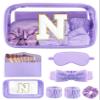 Gift Sets for Women, Initial Makeup Bag with Makeup Brush Set Bachelorette Party Favors, Purple Spa Kit with Skincare Headbands Wrist Bands Sleepover Party Supplies Gifts for Teen Girls Bridesmaid N view 1