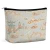 Zengzll Blue And White Ancient Chinese Folk Chinoiserie Style Portable Cosmetic Bag Multifunction Storage Pouch PU Makeup Bag, Stationery Organizer with Zipper for Reunion Office view 1