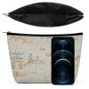 Zengzll Blue And White Ancient Chinese Folk Chinoiserie Style Portable Cosmetic Bag Multifunction Storage Pouch PU Makeup Bag, Stationery Organizer with Zipper for Reunion Office view 2